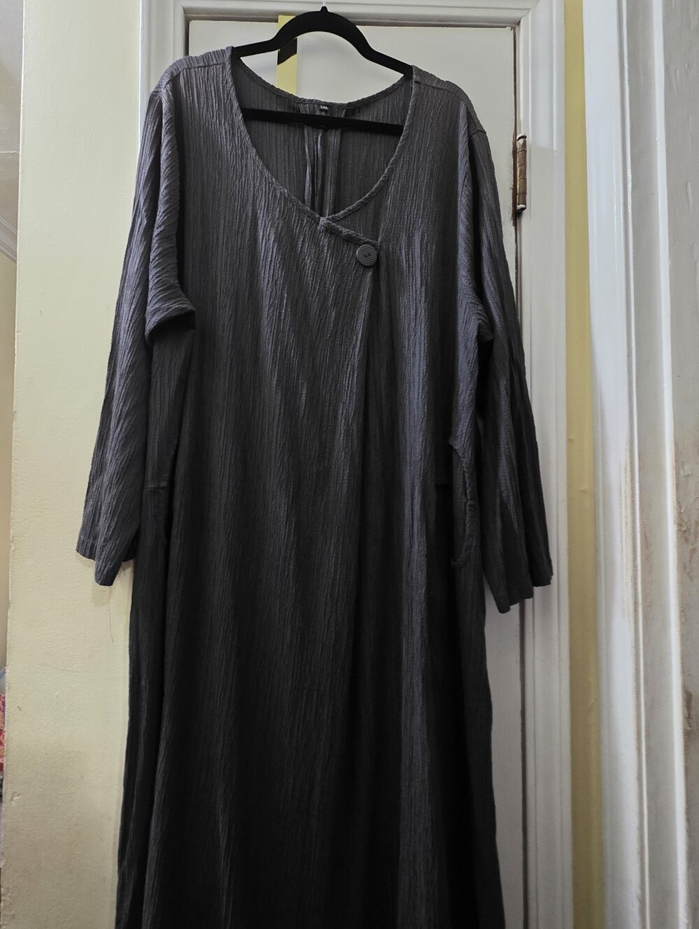 Vintage Bella Blue Women's Gray Textured Button-Front Dress L/XL